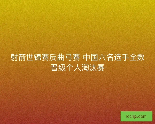 射箭世锦赛反曲弓赛 中国六名选手全数晋级个人淘汰赛